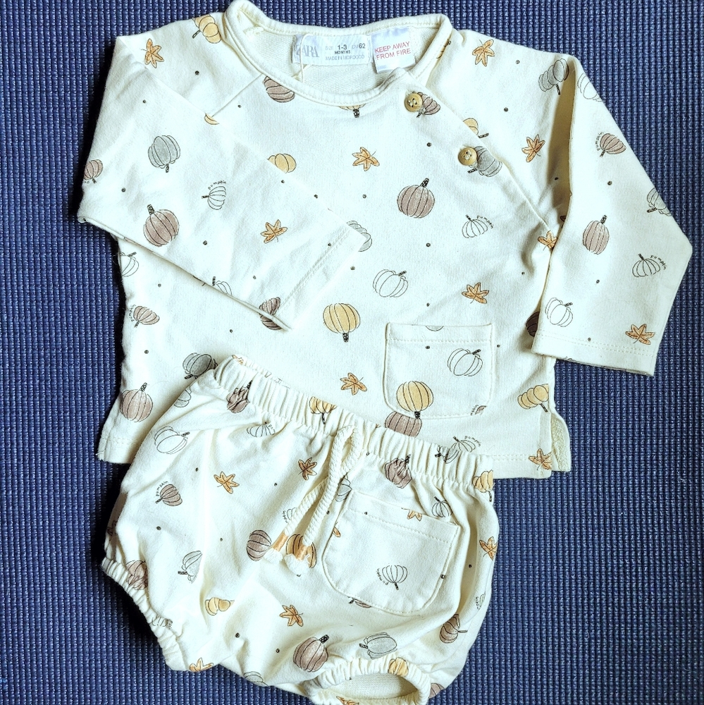 Zara Two Piece Pumpkin Sweatshirt Set